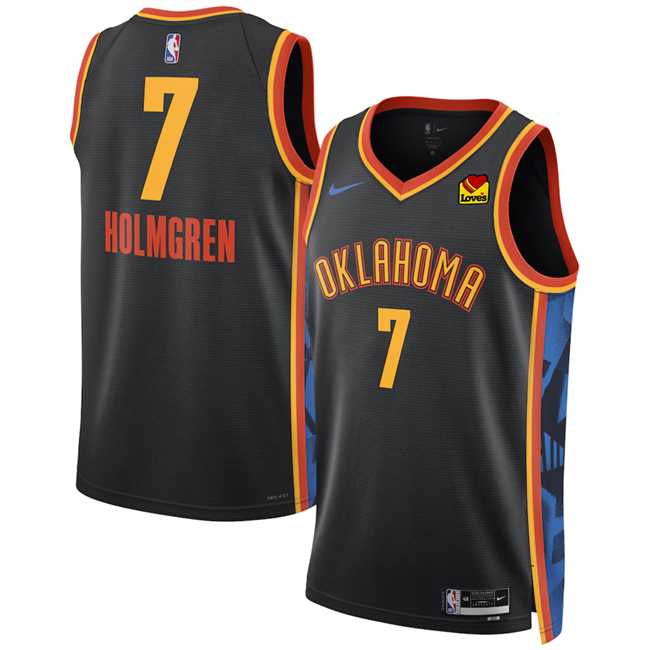 Mens Oklahoma City Thunder #7 Chet Holmgren Black 2024-25 City Edition Stitched Jersey Dzhi